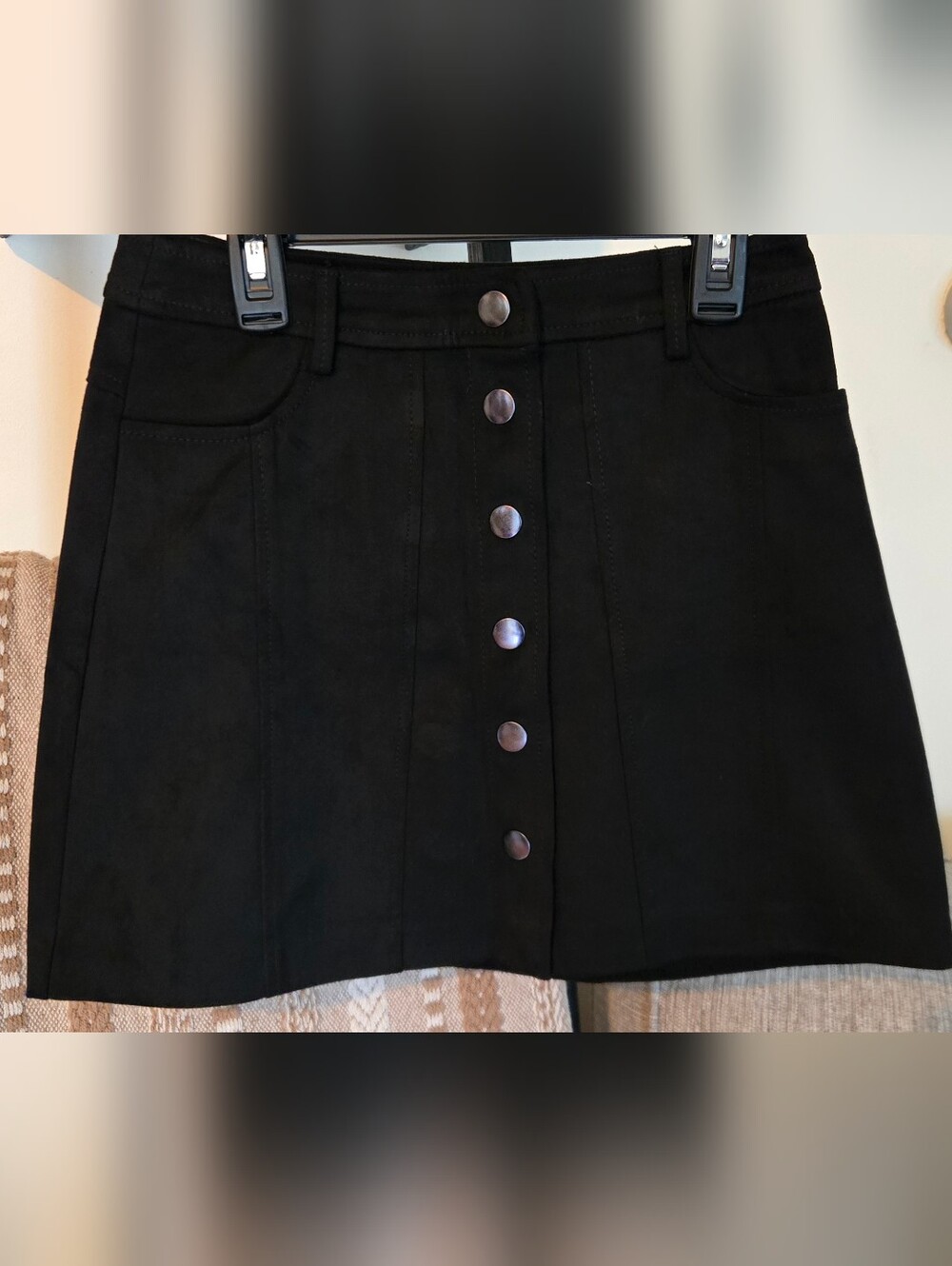 Zara Black Faux Suede Button-Front A-Line Mini Skirt